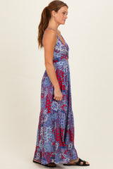 Navy Red V-Neck Twist Front Cut Out Maxi Dress