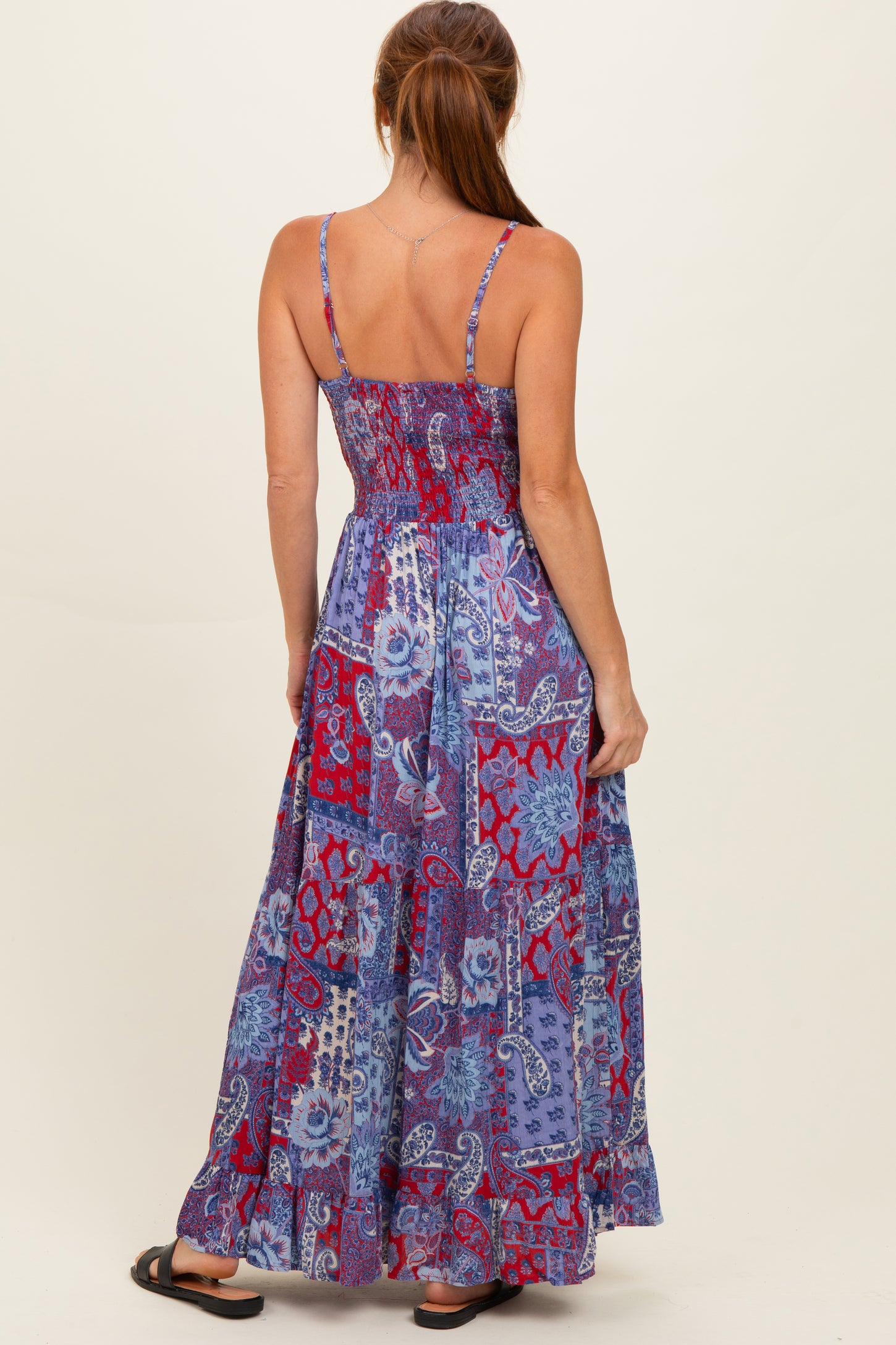 Navy Red V-Neck Twist Front Cut Out Maxi Dress