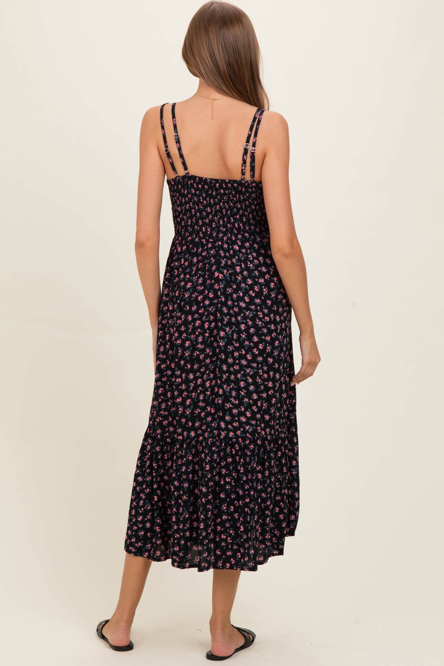 Black Floral Lace Detail Strappy Maternity Maxi Dress