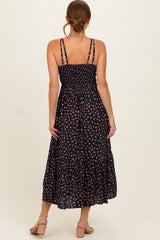 Black Floral Lace Detail Strappy Maxi Dress