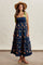 Navy Floral Smocked Shoulder Tie Tiered Maxi Dress