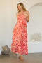 Coral Printed Halter Neck Keyhole Maxi Dress