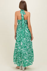Green Printed Halter Neck Keyhole Maternity Maxi Dress