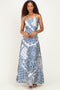 Navy Satin Floral Crossback Maxi Dress