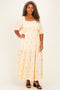 Beige Floral Embroidered Smocked Maxi Dress