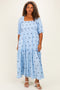Light Blue Floral Smocked Puff Sleeve Plus Maxi Dress