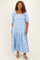 Light Blue Floral Smocked Puff Sleeve Plus Maxi Dress