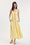 Yellow Floral Front Tie Racerback Midi Dress