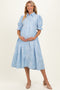 Light Blue Embroidered Maternity Midi Shirt Dress