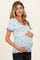 Blue Floral Ruffle Trim Henley Short Sleeve Maternity Top
