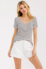 Black Stripe Scoop Neck Henley Maternity Top