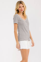 Black Stripe Scoop Neck Henley Top