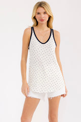Navy Floral Solid Trim Maternity Tank Top