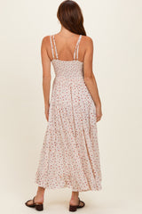 Ivory Printed Lace Inset Tiered Maxi Dress