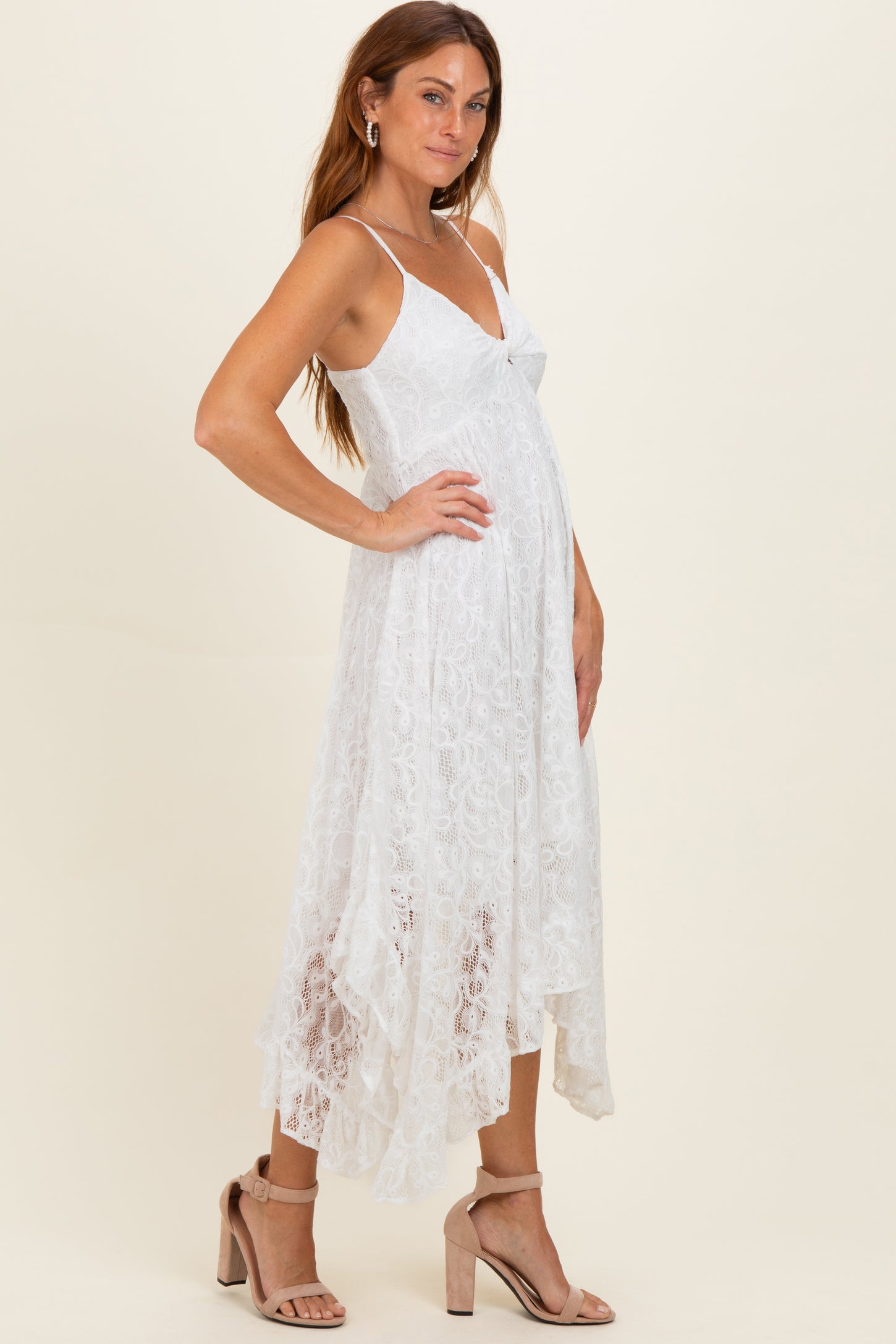 Ivory Twist Front Lace Maxi Dress