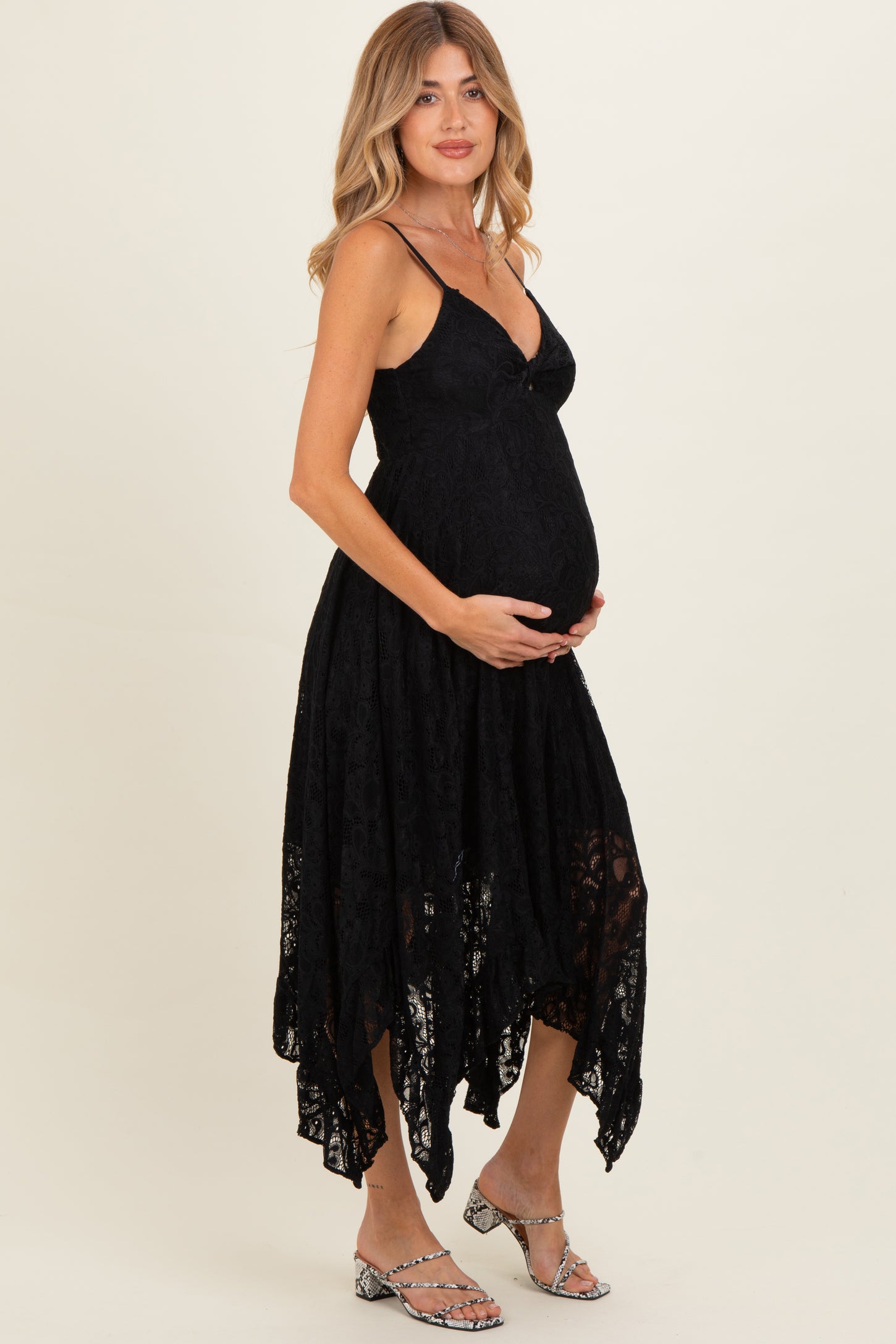 Black Twist Front Lace Maternity Maxi Dress