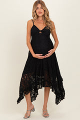 Black Twist Front Lace Maternity Maxi Dress