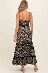 Black Floral Twisted Front Lace Detail Maternity Maxi Dress
