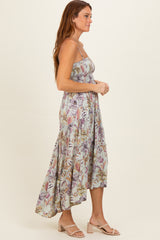 Celedon Smocked Bust Tiered Slight Hi Lo Hem Maxi Dress