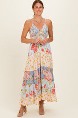 Multicolor Printed Lace Inset Tiered Maxi Dress