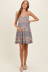 Jade V Neck Smocked Bodice Mix Print Maternity Sundress