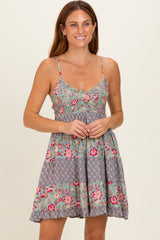 Jade V Neck Smocked Bodice Mix Print Sundress