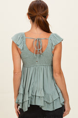 Jade Flutter Sleeve Tie Back Babydoll Top