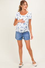 Medium Blue Washed Maternity Denim Shorts