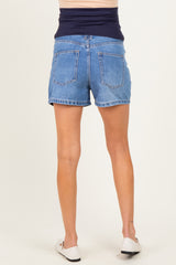 Medium Blue Washed Maternity Denim Shorts