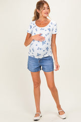 Medium Blue Washed Maternity Denim Shorts