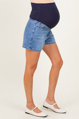 Medium Blue Washed Maternity Denim Shorts