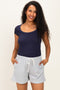 Grey Floral Print Side Stripe Maternity Shorts
