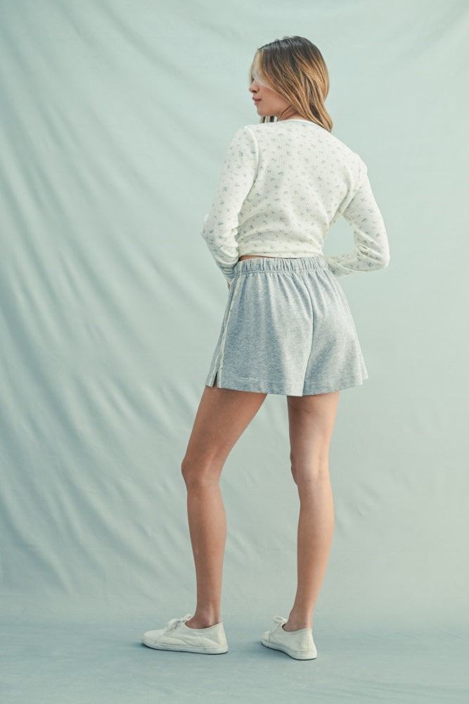 Grey Floral Print Side Stripe Shorts