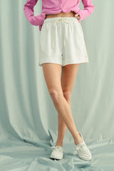 White Floral Print Side Stripe Shorts