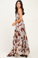 Brown Tropical Floral Maxi Dress