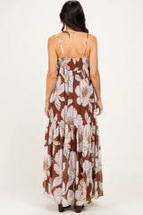 Brown Tropical Floral Maxi Dress
