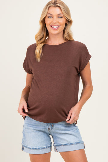 Light Blue Cuffed Maternity Denim Shorts