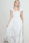 Cream Floral Ruffle Tier Button Detail Maxi Dress