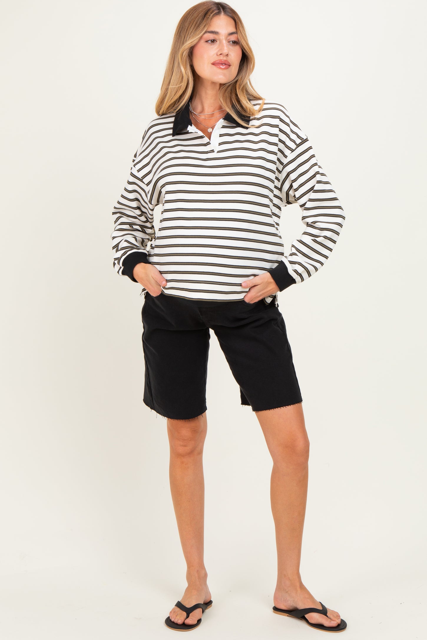Black Raw Hem Maternity Denim Bermuda Shorts