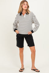 Black Raw Hem Maternity Denim Bermuda Shorts