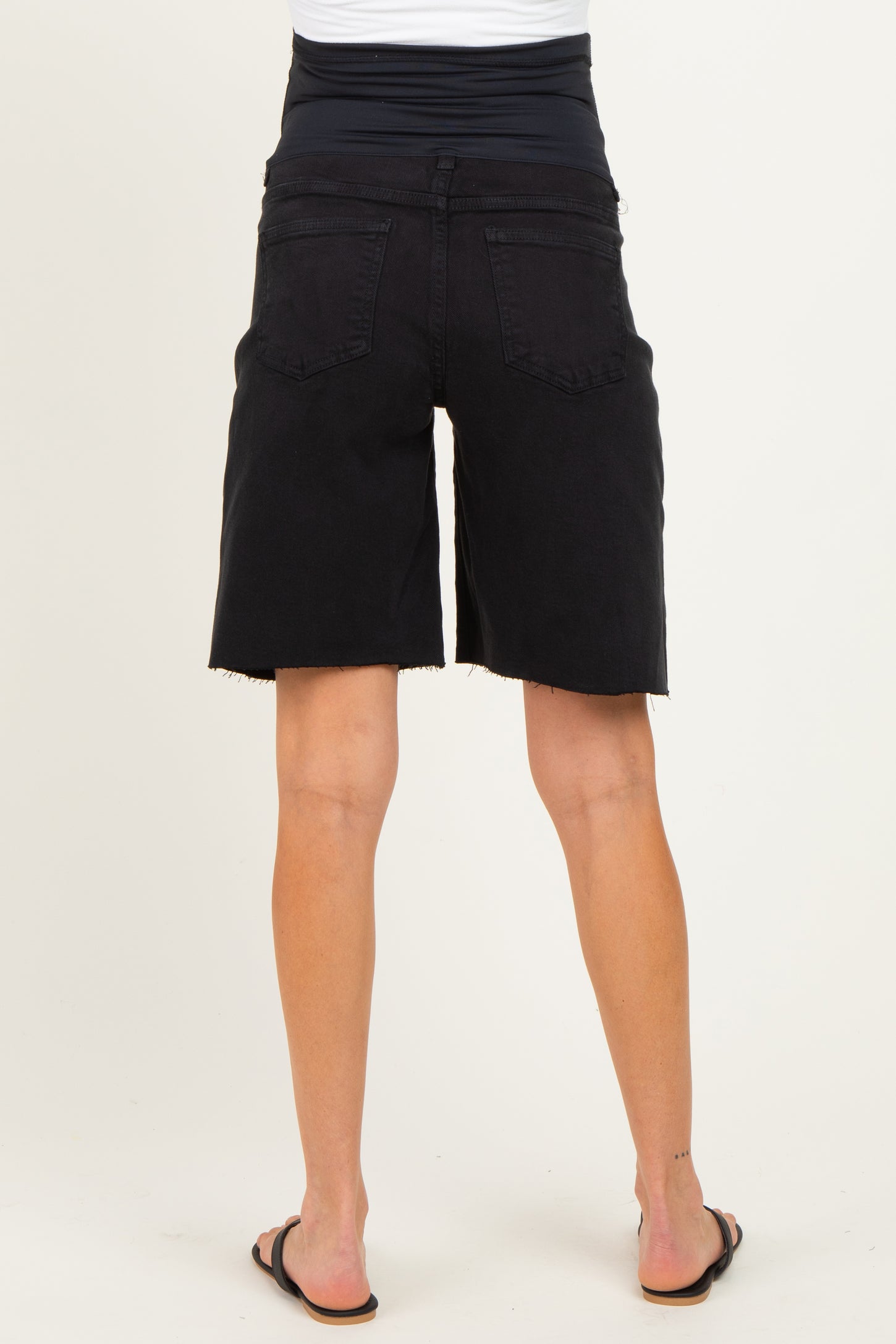 Black Raw Hem Maternity Denim Bermuda Shorts