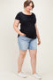 Blue Raw Cut Hem Mid Length Maternity Plus Denim Shorts