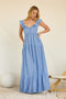 Blue Striped Flounce Neckline Button Down Maxi Dress