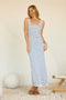 Blue Striped Ribbed Sleeveless Maxi Dress
