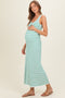 Green Striped Ribbed Sleeveless Maternity Maxi Dress