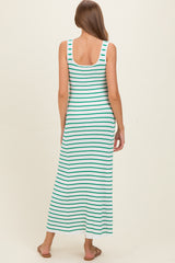 Green Striped Ribbed Sleeveless Maternity Maxi Dress