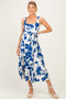Blue Floral Square Neck Waist Tie Maternity Midi Dress