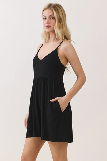 Navy Ribbed Knit Babydoll Romper