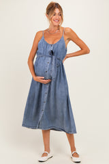Denim Button Down Maternity Midi Dress