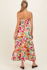 Cream Floral Tiered Maternity Midi Dress